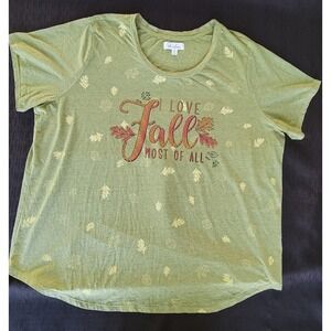 anneliese i love fall most of all Short sleeve blouse Green Size Plus 3x